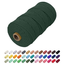 Uiopa Macrame Yarn 2 mm x 200 m, Cotton Cord Coloured Cotton Yarn Braided Cotton Rope, Natural Cotton Cord for Wall Hanging, Curtain, Dream Catcher, Hanging Plant, Decoration (Dark Green)