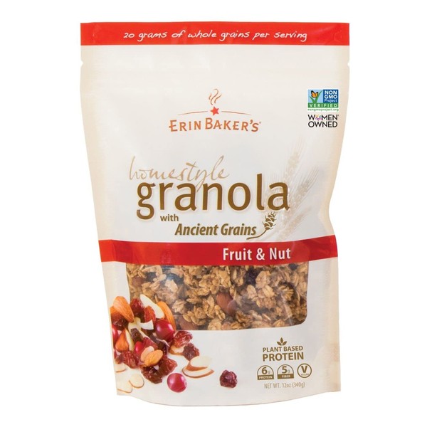 Erin Baker's Homestyle Granola, Fruit & Nut, Ancient Grains, Vegan, Non-GMO, Cereal, 12 Ounce (Pack of 6)