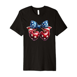 Cute America Cherries Coquette Bow Funny Cherry 4th Of July Premium T-Shirt