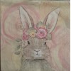 2 individual Paper BEVERAGE NAPKINS -BUNNY FLOWERS PINK CUTE