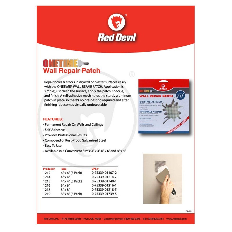 Red Devil 1215 ONETIME Wall Repair Patch, 4 Inch, Steel