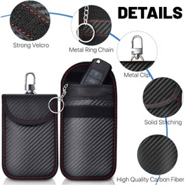 Protective Car Keys, Pack of 2 Mini Faraday Pockets, Carbon Fibre Leather, Keyless Go Protective Cover, Blocker Key Case, 14.5 x 9.5 cm