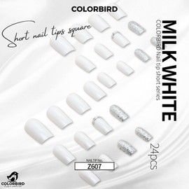 COLORBIRD Z607 Nail Tips, Short, 24 Pieces, White, Nail Tips, Short, Cute, Ballerina, Square