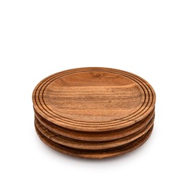 EDHAS Platter Acacia Wood Round Set of 4 Wooden Serving Platter for Coffee, Tea, Snacks, Deserts, Appetizer Home Decor, Table Centerpieces (8" X 8" X 0.75")