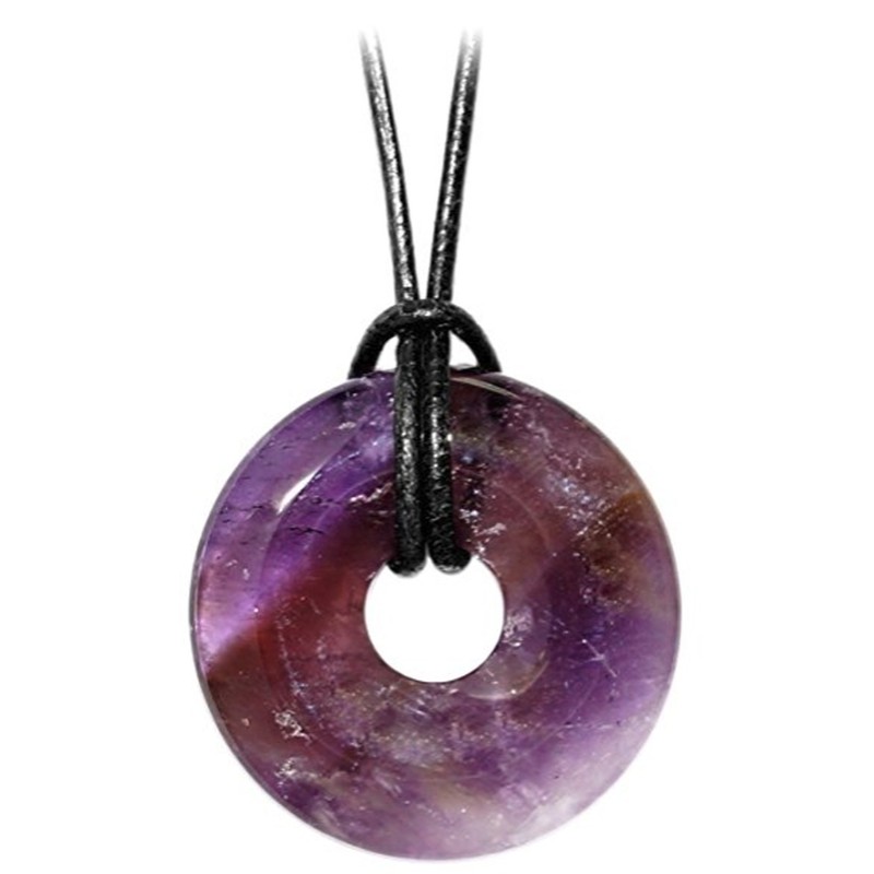 Kaltner Präsente Gemstone Necklace with Pendant, Amethyst Purple, Leather Cord