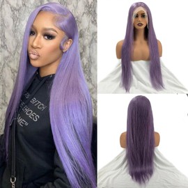 ORIGEN Purple Lace Front Wigs with Baby Hair for Black Women Human Hair Pre Plucked Straight Colored 13x4 Lace Frontal Glueless Wig 24 Inch 180% Density