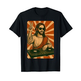 Funny DJ Jesus Disco Sound Tech Headphone Music Vintage T-Shirt