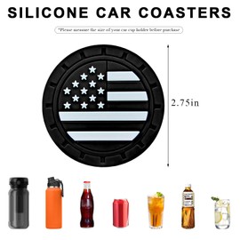 MUQIDA 4 PCS Car Cup Holder Coasters, 2.75 Inch American Flag Anti Slip Automotive Cup Holder Inserts, Shockproof US Flag Drink Mat Auto Interior Soft Pad Decor, Car Accessories (Black)