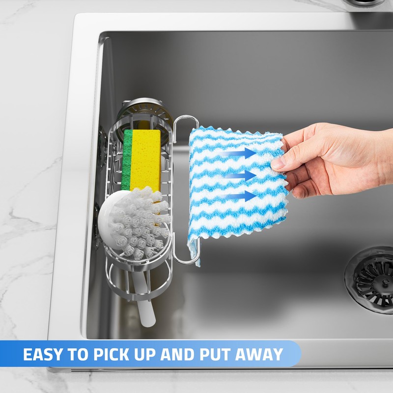 Cisily Kitchen Sink Caddy Sponge Holder in The Sink, Stainless