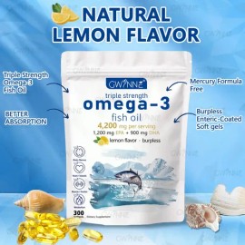 Gwynne Omega 3 Premium 4200mg 300 Cáps, Bacalao De Aguas Profundas Del Ártico Noruego, Que Contienen 1200mg Epa Y 900mg Dha Suplementos Alimentarios P