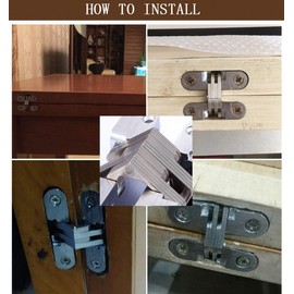 Xuee Hidden Door Hinges Invisible Hinges Hidden Hinges Zinc Alloy 180 Degree Wing Hinges (1 Pair with Screw) (Black)