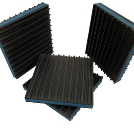 HEAVY DUTY ANTI VIBRATION ISOLATION PADS 6" X 6" X 7/8" RIBBED RUBBER WITH BLUE COMPOSITE FOAM CENTER, QUANTITY 4