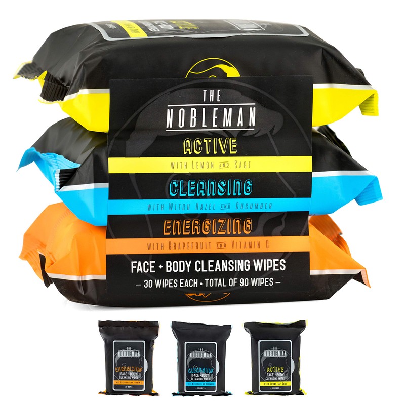 Men's Active/Cleansing/Energizing Face + Body Cleansing Wipes - 3 Pack
