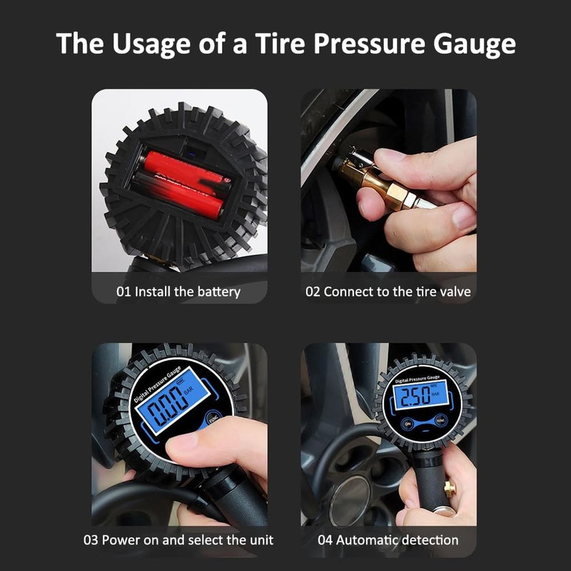 Eacam Digital Tire Pressure Gauge with Inflator, 180 PSI Air