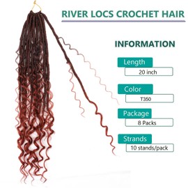 Bohemian Locs Crochet Hair 20 inch Boho Faux Locs Crochet Hair 8 Packs Goddess Locs Crochet Hair Pre-looped River Locs Crochet Hair for Black Women Crochet Locs with Curly Ends T350