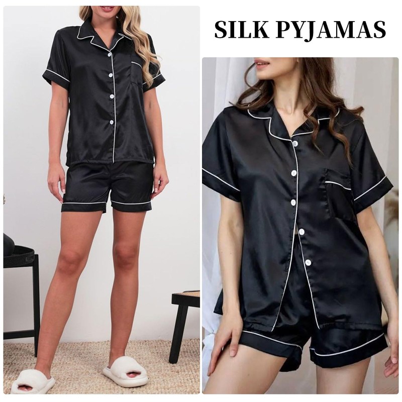 BBXWANG Womens Silk Satin Pajamas, Button up Cardigan Loungewear Pjs