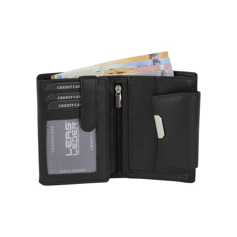 Women's Wallet in Portrait Format LEAS in Real Leather Black