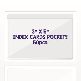Clear Adhesive 3" x 5" Index Card Pockets With Top Open Loading, 50 Pack, Plastic Labels Holders for Storage Bins and Library, Ideal for Organizing and Protecting Your Cards