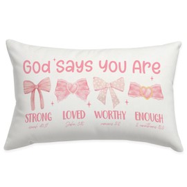 Wheatwin Pink Bow Coquette Throw Pillow Cover 12x20, God Says You are Christian Pillow Cover Gift for Women, Bible Verse Pink Bows Inspirational Throw Pillow Cover, Sister Gifts, Affirmations Gifts