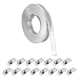uxcell 304 Stainless Steel Hose Clamps, Cut-To-Fit 19.7 ft Metal Strap + 15 Stronger Fasteners Kit, Adjustable Worm Gear Band Hose Clamps for DIY Intercooler Pipe Plumbing Tube Fuel Line