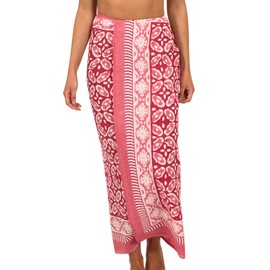 Pachamama Women 100% Cotton Sarong Hand Printed Flower Pattern Cool Summer Beach Cover Up Pareo Wrap Around Skirt 180 x 110 CM (Pink)