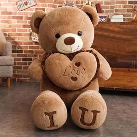 80/100Cm Big LOVE Plush Toy Bear Giant Stuffed Animals Birthday Gifts Soft Pillow Dolls Grilfriend Girls Wife kids Children:_brown_80CM