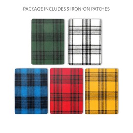 ZEFFFKA Premium Quality Large Plaid Tartan Fabric Iron-on Patches Inside & Outside Strongest Glue 100% Cotton Repair Decorating Kit Jeans Modern Cool Design 5 Pieces Size 5" by 7" (13 cm x 18 cm)