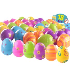 Printed Plastic Eggs for Easter Egg Hunt,Colourful Fillable Plastic Easter eggs for Kid 18Pcs Easter Basket Stuffers