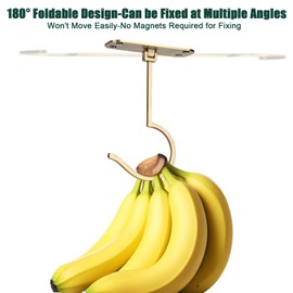CAPHONT Banana Hook Under Cabinet, Foldable Metal Banana Hanger to Keep Bananas Fresh, Banana Holder Under Cabinet for Bananas or Other Kitchen Items (Gold)