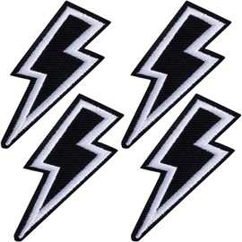 PAGOW 4 Pcs Lightning Bolt Iron on Patch, Sew on Embroidered Patches, Black Iron on Patches for Hats Clothes Motorcycle Jackets Backpacks, Lightning Bolt Decor, DIY Appliques Decoration (2.5x1 Inch)