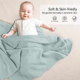Susurration Susurration Muslin Swaddle Blankets 2Pack 100% Cotton Baby Receiving Blankets 40x40inch Soft Breathable Baby Blanket for Unisex Newborn Baby Boys Girls (Light Green)
