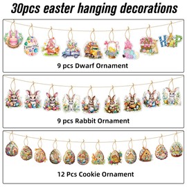 AFYHH 30Pcs Easter Egg Bunny Decorations For Tree Hanging Easter Decorations Home Indoor Easter Hanging Eggs Bunny Ornaments Easter Tree Decoration
