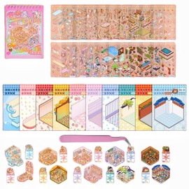 Luzhans 10 Sets 3D House Stickers,DIY Home House Scene Sticker Book,Fun DIY Stickers Scene,Relief Stress für Erwachsene und Kinder Miniatur Haus Sticker 3D mit Pinzette