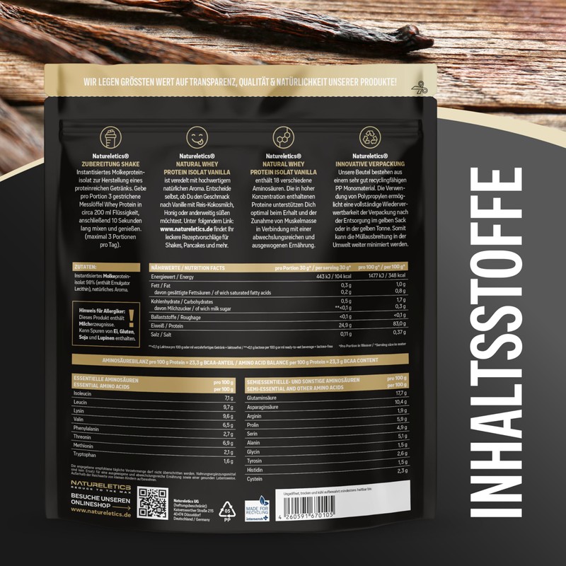 Natureletics Premium Whey Isolate Vanilla Unsweetened, Lactose Free, Low Fat