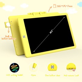 BUKEBU LCD Writing Tablet Doodle Board, Colorful Drawing Pad, Electronic Drawing Tablet, Drawing Pads,Travel Gifts for Kids Ages 3 4 5 6 7 8 Year Old Girls Boys (10.5 inch, Orange+Yellow)