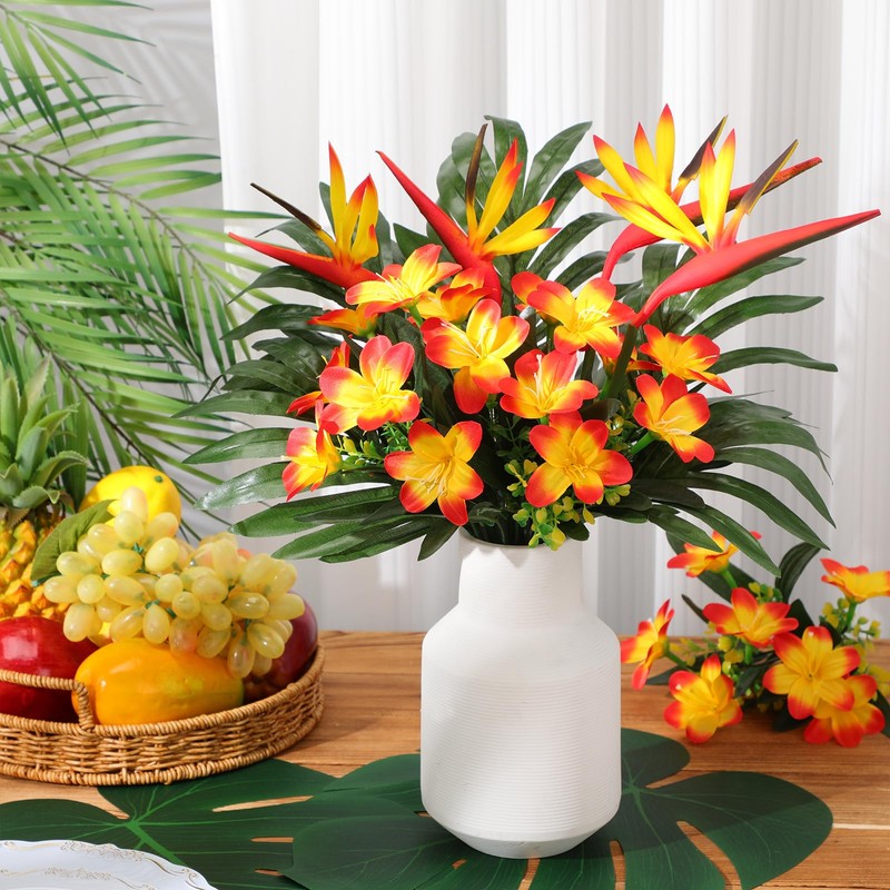 Hotop 8 Set/ 32 Pcs Artificial Tropical Flower Bouquets Bulk