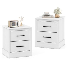 Giantex Modern Nightstand Set of 2, Wood Bedside Table with 2 Storage Drawers, Compact Floor Night Stand End Table, White Accent Sofa Side Table for Bedroom