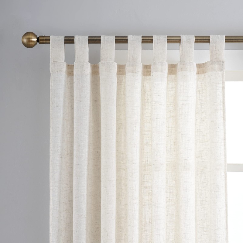 VOILYBIRD Natural Linen Semi Sheer Curtains Tab Top (Natural, 52"