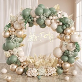 Kit de arco de guirnalda de globos de 130 piezas, verde salvia y dorado, con globos verde salvia, arena y dorado blanco para baby shower, despedida de soltera, cumpleaños, compromiso, fiesta Wild One