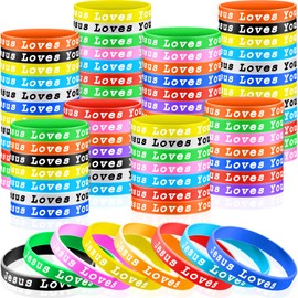 Skylety Jesus Loves You Silicone Wristbands Rubber Wristbands Colorful Jesus Loves You Silicone Wristbands Christian Rubber Wristbands for Kids Novelty Party Favors (84 Pieces)