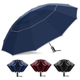 T2Raiwy - Paraguas de golf invertido de 54 pulgadas para lluvia, automático a prueba de viento, 12 costillas, doble toldo ventilado, reversible plegable para viajes, UPF 50+, paraguas compacto