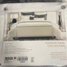 HUDSON PARK COLLECTION Italian Linens King Bedskirt, white/stripe Charcoal