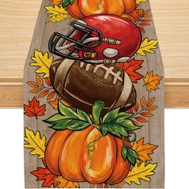 Fall Table Runner, Football Pumpkin Runner Fall Decorations Seasonal Autumn Thanksgiving Home Party Decor Dining Table Decorations 13x72 Inch
