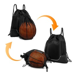 POFET Basketball Drawstring Backpack for Boys and Girls, Foldable Football Volleyball Bag, Sports Bag with Removable Ball Mesh Bag for Gym, Baseball and Yoga