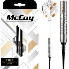 McCoy Darts D6098 Xtra | Premium 90% Tungsten Soft Tip Darts Set | Silver 20g