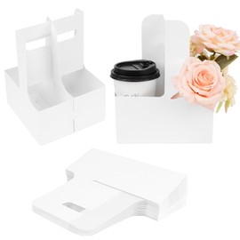 Drink Carrier with 20 Handles (For 2 or 4 Cups), Coffee Cup Holder, Perfect for All Drinks and Food Delivery, Valentine's Day and Mother's Day (White)
