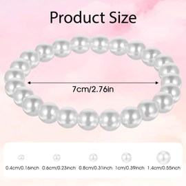 Ptwola 5 Pcs Women Pearl Bracelets Bridal Wedding Elastic Bridesmaid Beaded Bracelets Jewelry White Stretch Vintage Stackable Faux Pearl Wrist Bands for Lady Birthday Festival Party