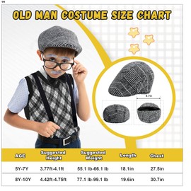 Skirfy 100 Days of School Costume for Boys,Old Man Costume for Kids with Old Man Hat and Grandpa Vest,Cosplay Grandpa Dress Up Accessories for School Parties