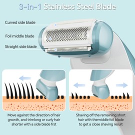 Generic Electric Shaver for Women, Bikini Trimmer Wet & Dry Use, Body Hair Removal, Electric Razors for Leg Armpit Public Painless, Cordless Rechargeable Trimmer, Detachable Head, with LED Light