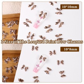 60Pcs Leopard Print Bow Nail Charms 3D Bow Nail Art Charms for Acrylic Nails Bows Designs Nails Accessories for Stylish Design and DIY Manicure Crafts Art Decoration